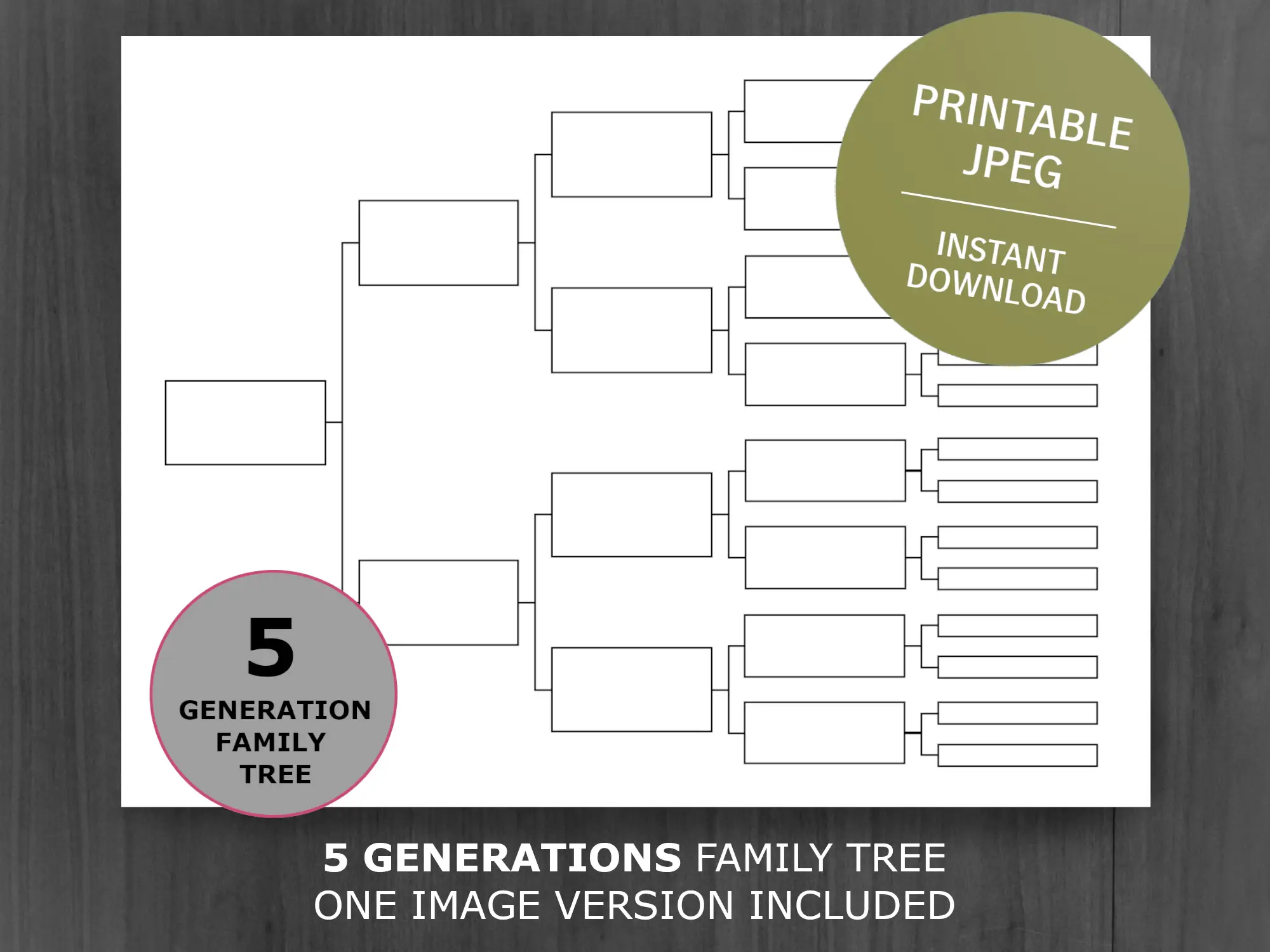 Free 5 Generations Pedigree Chart Template