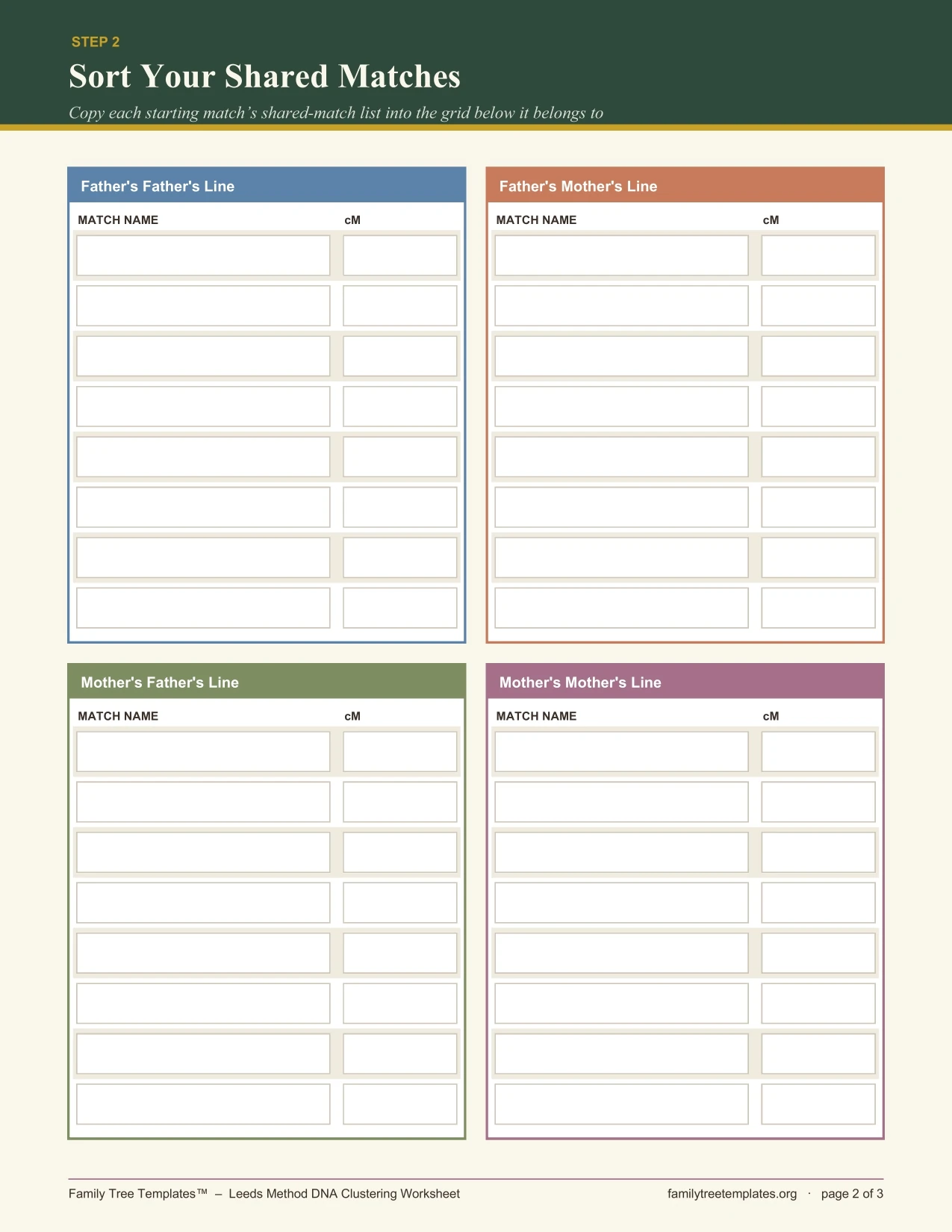 Leeds Method DNA clustering template preview, page 2 colored grids