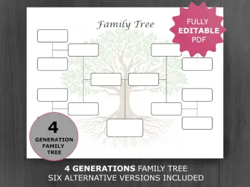 4 Generations Editable Family Tree Template