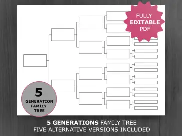 5 Generations Editable Pedigree Chart Template