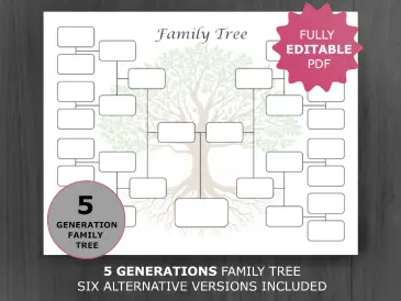5 Generations Editable Family Tree Template