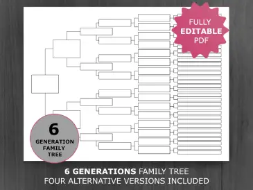 6 Generations Editable Pedigree Chart Template