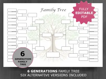 6 Generations Editable Family Tree Template