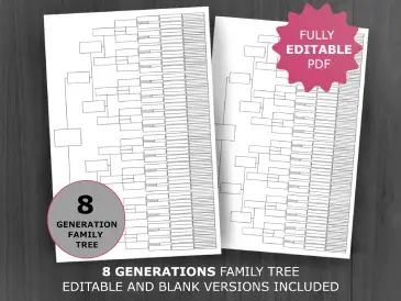 8 Generations Editable Pedigree Chart Template