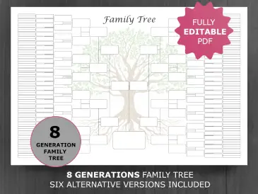 8 Generations Editable Family Tree Template