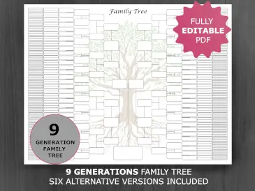 9 Generations Editable Family Tree Template