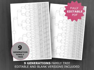 9 Generations Editable Pedigree Chart Template