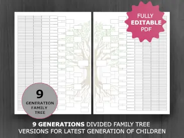 Divided 9 Generations Family Tree Template
