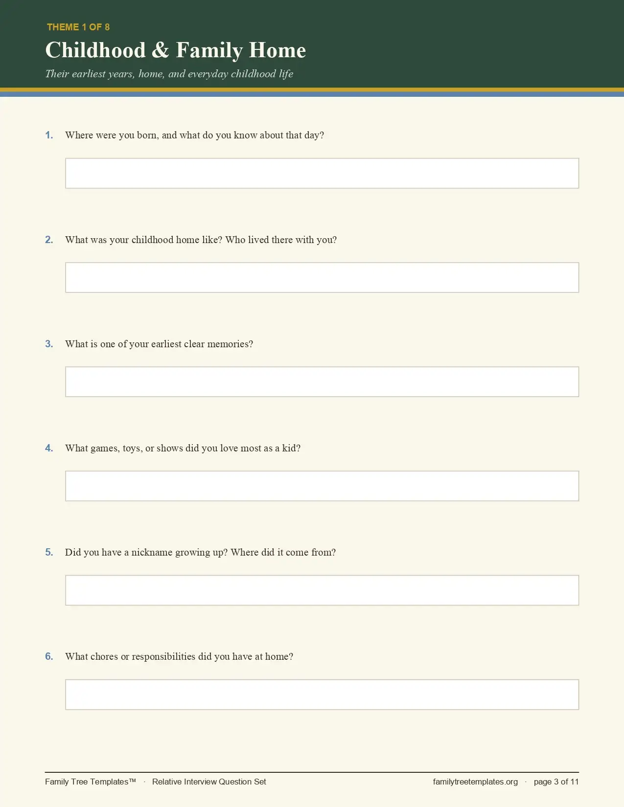 Relative Interview Question Set sample theme page with 6 questions